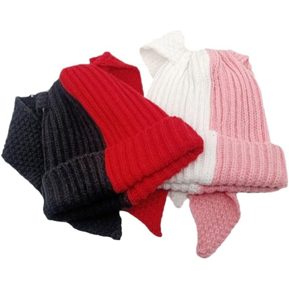Women's Black Purple Cute Bunny Long Ears Rabbit Winter Warm Beanie Hats - Picture 3 of 6
